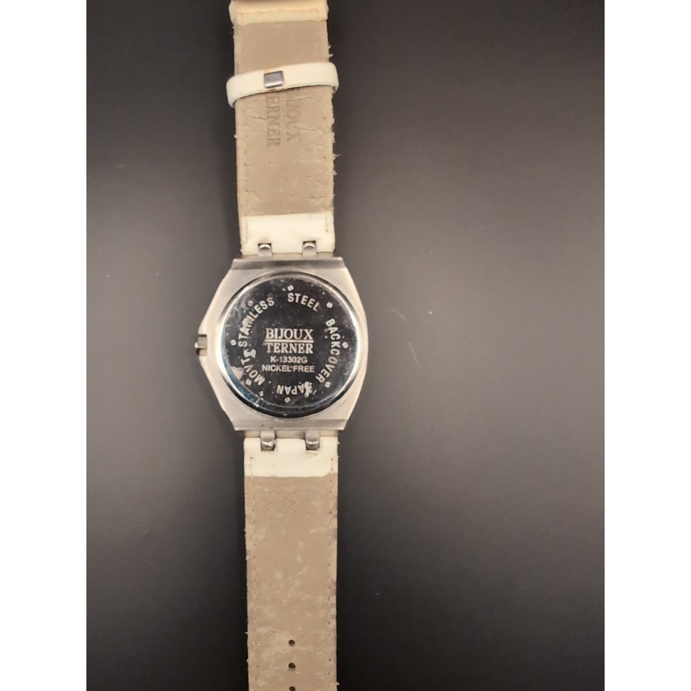 VINTAGE BIJOUX TERNER White And Chrome  -‎ QUARTZ- K-13402G New Battery - Picture 2 of 4